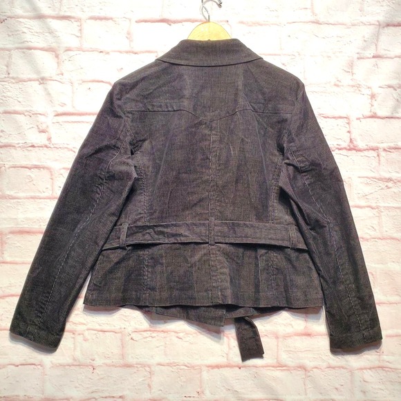 Michael‎ Michael Kors Jacket Womens Large Gray Belted Double Breasted Corduroy - Picture 2 of 12